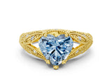 Yellow gold Fancy Blue Heart Cut Cut Milgrain Pave Diamond Engagement Ring with Four-Prong Setting_3