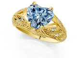 Yellow gold Fancy Blue Heart Cut Cut Milgrain Pave Diamond Engagement Ring with Four-Prong Setting_4
