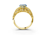 Yellow gold Fancy Blue Heart Cut Cut Milgrain Pave Diamond Engagement Ring with Four-Prong Setting_6