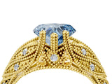 Yellow gold Fancy Blue Heart Cut Cut Milgrain Pave Diamond Engagement Ring with Four-Prong Setting_7
