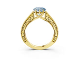 Yellow gold Fancy Blue Heart Cut Cut Pave Band Milgrain Solitaire Ring_12
