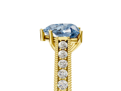 Yellow gold Fancy Blue Heart Cut Cut Pave Band Milgrain Solitaire Ring_14