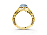 Yellow gold Fancy Blue Heart Cut Cut Pave Band Milgrain Solitaire Ring_3