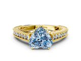 Yellow gold Fancy Blue Heart Cut Cut Pave Band Milgrain Solitaire Ring_9