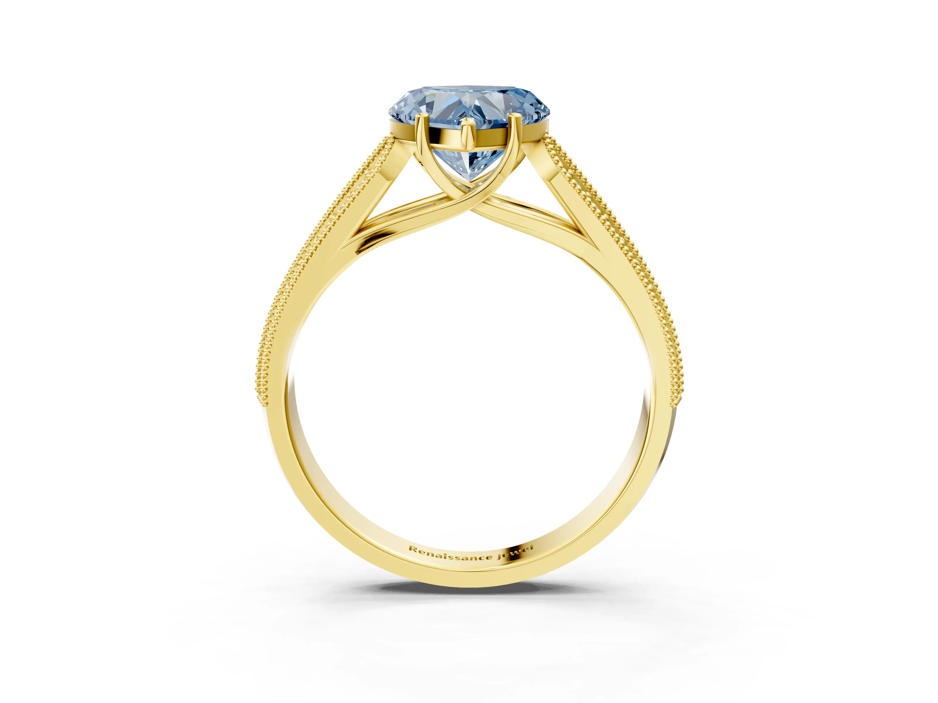 Yellow gold Fancy Blue Heart Cut Cut Pave Split Shank Engagement Ring with Four-Prong Setting_3