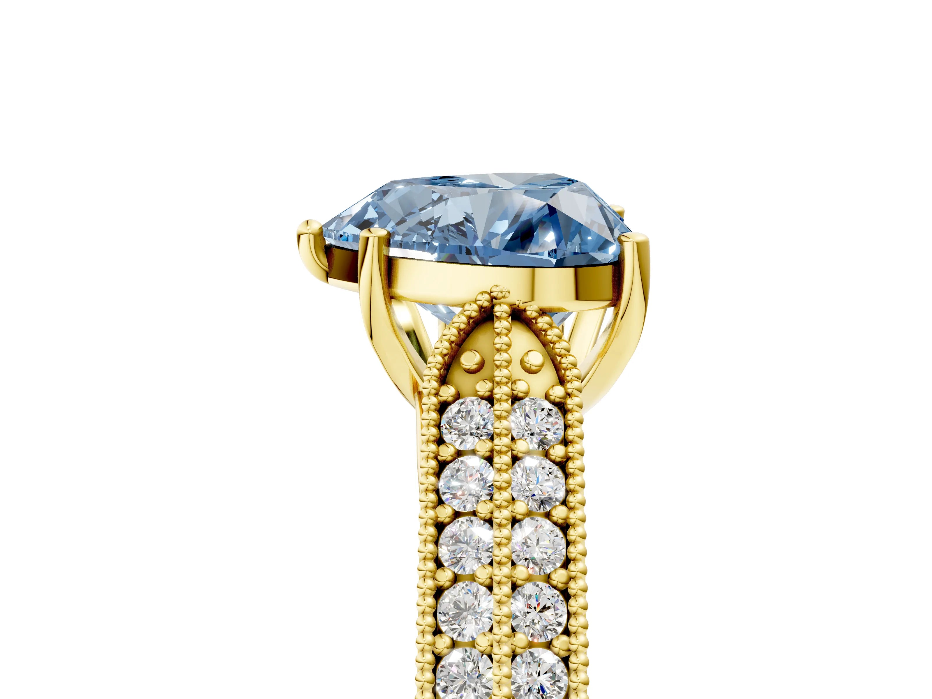 Yellow gold Fancy Blue Heart Cut Cut Pave Split Shank Engagement Ring with Four-Prong Setting_5