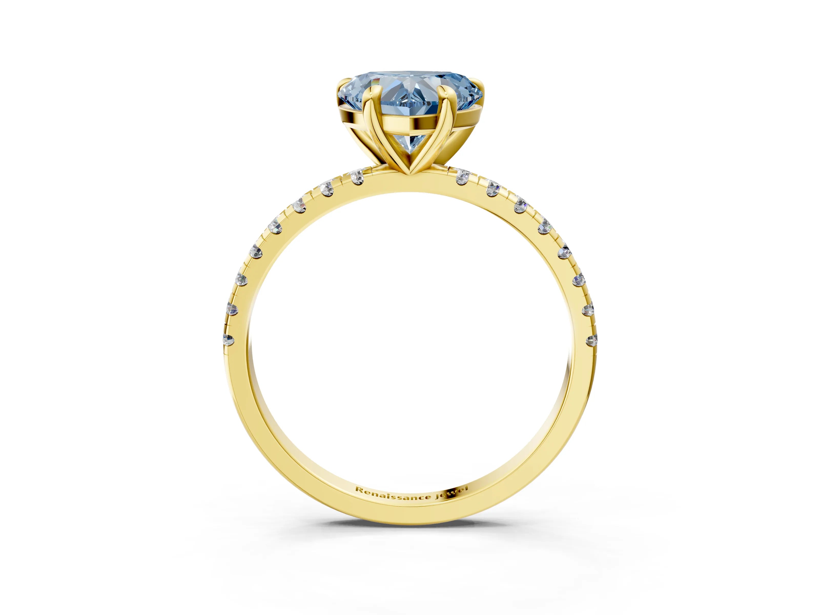 Yellow gold Fancy Blue Heart Cut Diamond Brilliant Solitaire Ring with Pavé Band and Four-Prong Setting_3