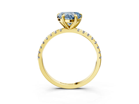 Yellow gold Fancy Blue Heart Cut Diamond Brilliant Solitaire Ring with Pavé Band and Four-Prong Setting_3