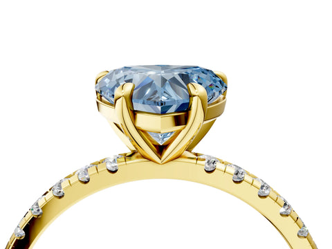 Yellow gold Fancy Blue Heart Cut Diamond Brilliant Solitaire Ring with Pavé Band and Four-Prong Setting_4