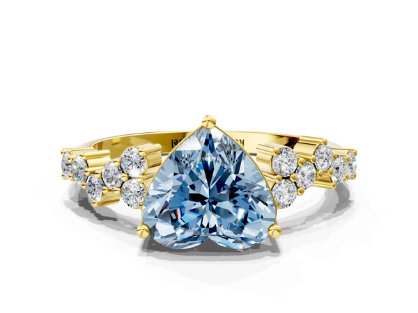 Yellow gold Fancy Blue Heart Cut Diamond Cluster Pavé Band with Four-Prong Setting