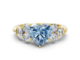 Yellow gold Fancy Blue Heart  Cut Diamond Cluster Ring with Round Accent Stones and Prong Setting on a Classic Band_49