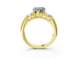 Yellow gold Fancy Blue Heart  Cut Diamond Cluster Ring with Round Accent Stones and Prong Setting on a Classic Band_52