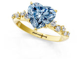Yellow gold Fancy Blue Heart Cut Diamond Cluster Side Stone Solitaire Ring with Prong Setting_73