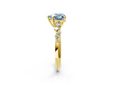 Yellow gold Fancy Blue Heart Cut Diamond Cluster Side Stone Solitaire Ring with Prong Setting_74