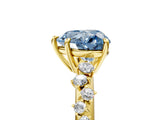 Yellow gold Fancy Blue Heart Cut Diamond Cluster Side Stone Solitaire Ring with Prong Setting_77