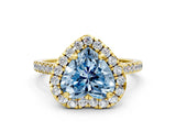 Yellow gold Fancy Blue Heart Cut Diamond Cushion Halo Ring with Pavé Band