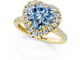 Yellow gold Fancy Blue Heart Cut Diamond Cushion Halo Ring with Pavé Band_1