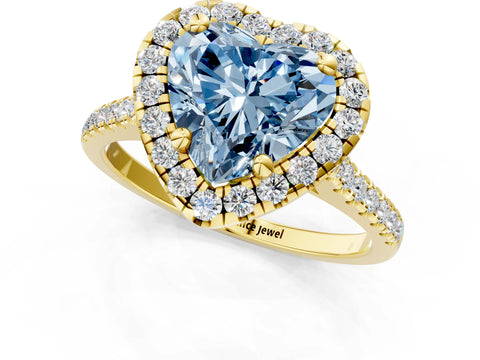 Yellow gold Fancy Blue Heart Cut Diamond Cushion Halo Ring with Pavé Band_1