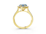 Yellow gold Fancy Blue Heart Cut Diamond Cushion Halo Ring with Pavé Band_3