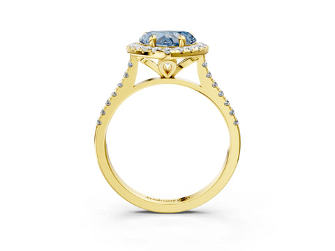 Yellow gold Fancy Blue Heart Cut Diamond Cushion Halo Ring with Pavé Band_3
