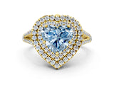 Yellow gold Fancy Blue Heart Cut Diamond Double Halo Ring with Pavé Band and Prong Setting_58