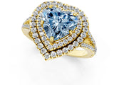 Yellow gold Fancy Blue Heart Cut Diamond Double Halo Ring with Pavé Band and Prong Setting_59