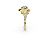 Yellow gold Fancy Blue Heart Cut Diamond Double Halo Ring with Pavé Band and Prong Setting_60