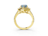 Yellow gold Fancy Blue Heart Cut Diamond Double Halo Ring with Pavé Band and Prong Setting_61