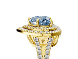 Yellow gold Fancy Blue Heart Cut Diamond Double Halo Ring with Pavé Band and Prong Setting_63