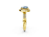 Yellow gold Fancy Blue Heart Cut Diamond Double Halo Ring with Split Shank and Four-Prong Setting_2