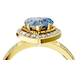 Yellow gold Fancy Blue Heart Cut Diamond Double Halo Ring with Split Shank and Four-Prong Setting_4