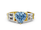 Yellow gold Fancy Blue Heart Cut Diamond Engagement Ring with Baguette Side Stones and Channel Set Band_20