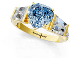 Yellow gold Fancy Blue Heart Cut Diamond Engagement Ring with Baguette Side Stones and Channel Set Band_21