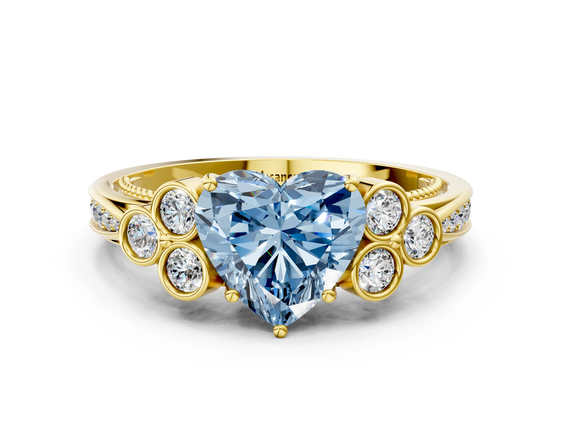 Yellow gold Fancy Blue Heart  Cut Diamond Engagement Ring with Bezel Set Round Side Stones and Prong Setting_48