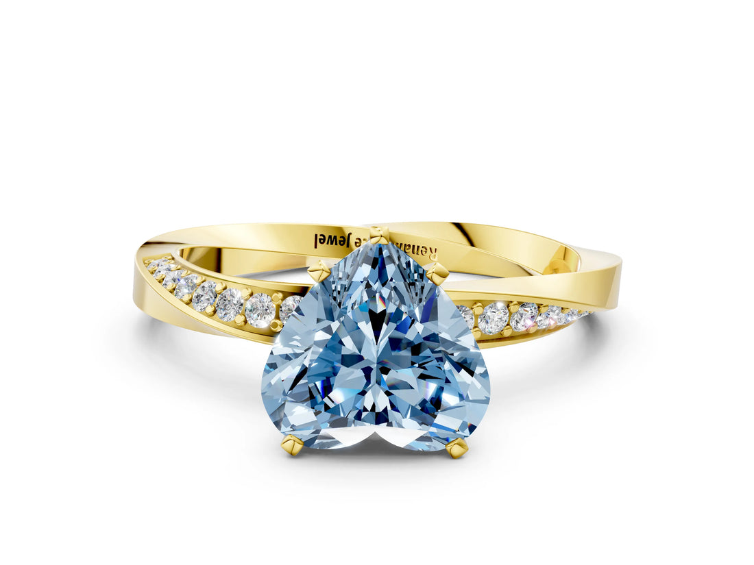 Yellow gold Fancy Blue Heart Cut Diamond Engagement Ring with Side Stone Accents and Four-Prong Setting_72