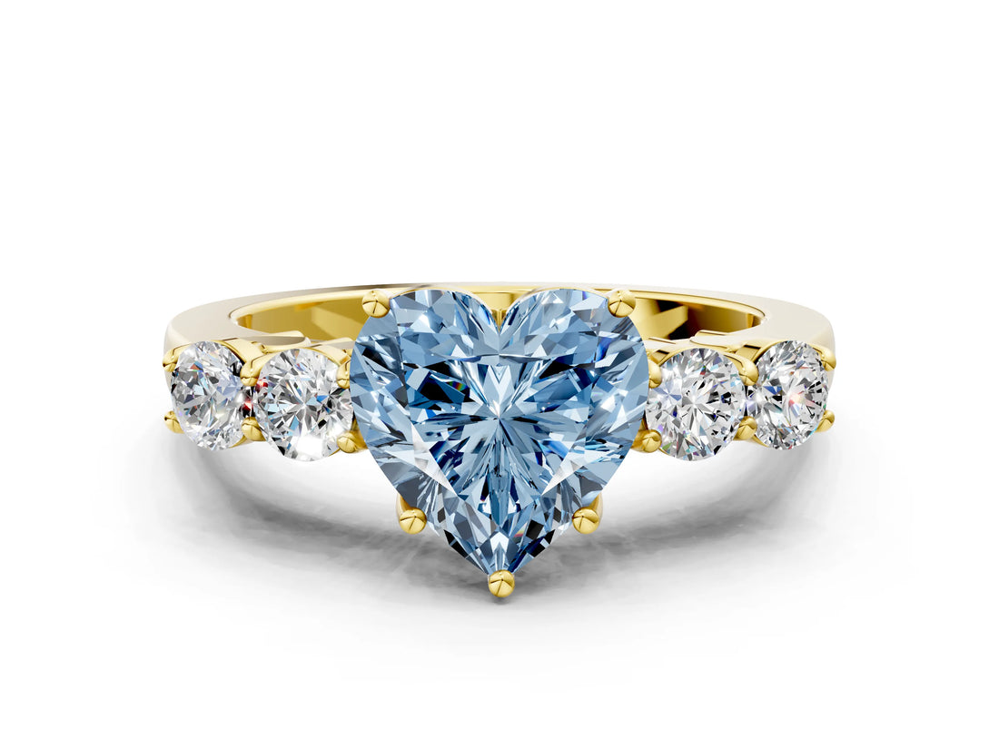 Yellow gold Fancy Blue Heart  Cut Diamond Five-Stone Prong Set White Gold Ring_27