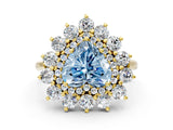Yellow gold Fancy Blue Heart Cut Diamond Floral Double Halo Engagement Ring with Prong Setting_25