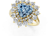 Yellow gold Fancy Blue Heart Cut Diamond Floral Double Halo Engagement Ring with Prong Setting_26