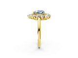 Yellow gold Fancy Blue Heart Cut Diamond Floral Double Halo Engagement Ring with Prong Setting_27