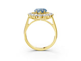 Yellow gold Fancy Blue Heart Cut Diamond Floral Double Halo Engagement Ring with Prong Setting_28