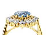 Yellow gold Fancy Blue Heart Cut Diamond Floral Double Halo Engagement Ring with Prong Setting_29