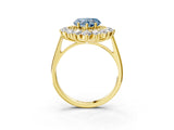 Yellow gold Fancy Blue Heart Cut Diamond Floral Double Halo Engagement Ring with Prong Setting_64