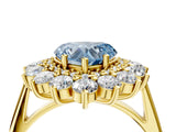 Yellow gold Fancy Blue Heart Cut Diamond Floral Double Halo Engagement Ring with Prong Setting_65