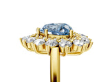 Yellow gold Fancy Blue Heart Cut Diamond Floral Double Halo Engagement Ring with Prong Setting_66