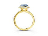 Yellow gold Fancy Blue Heart  Cut Diamond Floral Halo Engagement Ring with Pavé Band and Prong Setting_40