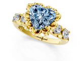 Yellow gold Fancy Blue Heart  Cut Diamond Floral Halo Engagement Ring with Shared Prong Setting 1