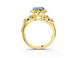 Yellow gold Fancy Blue Heart  Cut Diamond Floral Halo Engagement Ring with Shared Prong Setting 3