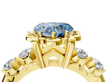 Yellow gold Fancy Blue Heart  Cut Diamond Floral Halo Engagement Ring with Shared Prong Setting 4