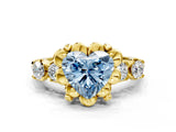 Yellow gold Fancy Blue Heart  Cut Diamond Floral Halo Engagement Ring with Shared Prong Setting