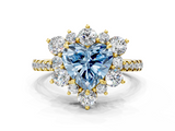Yellow gold Fancy Blue Heart  Cut Diamond Floral Halo Pave Band with Prong Setting_40
